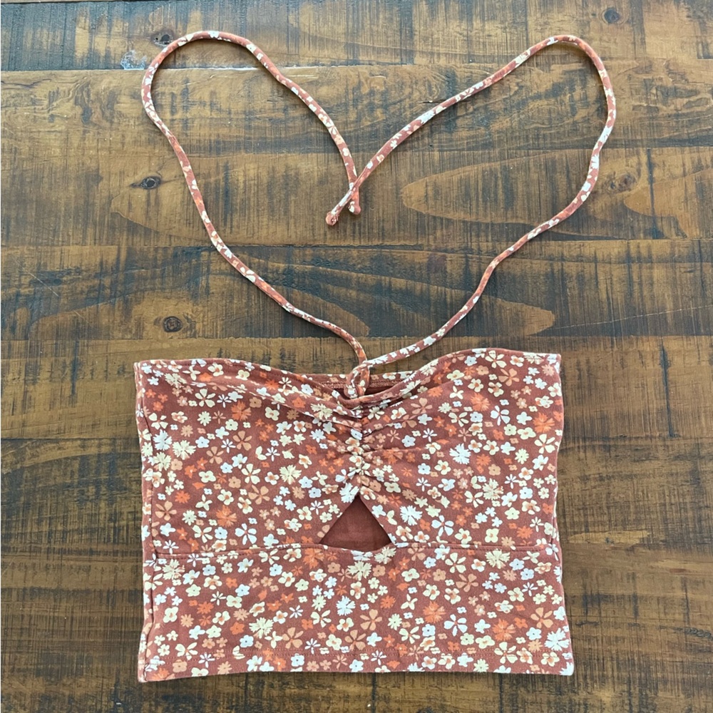 Hollister Rust Floral Tie-Front Crop